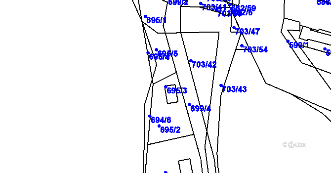 Parcela st. 695/3 v KÚ Hamry nad Sázavou, Katastrální mapa