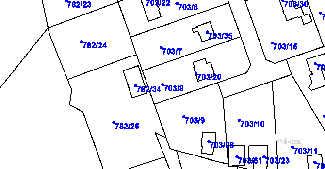 Parcela st. 703/8 v KÚ Hamry nad Sázavou, Katastrální mapa