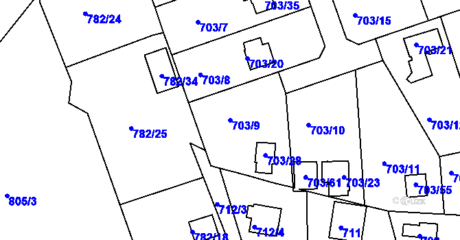 Parcela st. 703/9 v KÚ Hamry nad Sázavou, Katastrální mapa