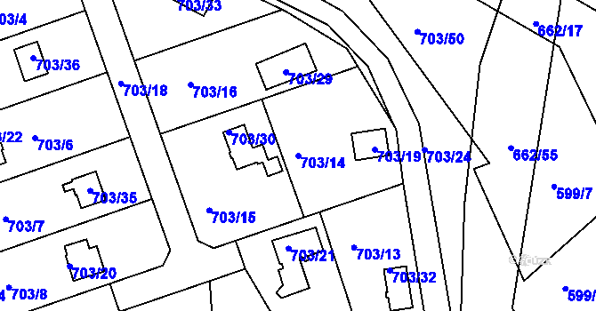 Parcela st. 703/14 v KÚ Hamry nad Sázavou, Katastrální mapa