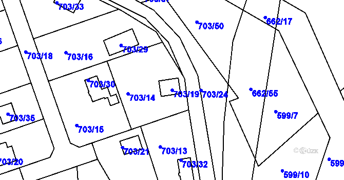 Parcela st. 703/19 v KÚ Hamry nad Sázavou, Katastrální mapa