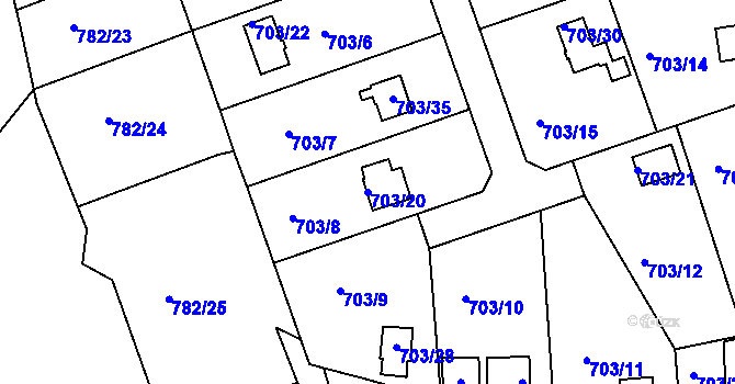 Parcela st. 703/20 v KÚ Hamry nad Sázavou, Katastrální mapa