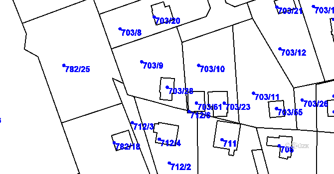 Parcela st. 703/28 v KÚ Hamry nad Sázavou, Katastrální mapa