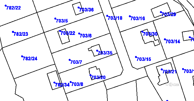 Parcela st. 703/35 v KÚ Hamry nad Sázavou, Katastrální mapa