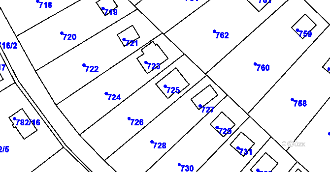 Parcela st. 725 v KÚ Hamry nad Sázavou, Katastrální mapa