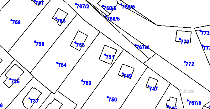 Parcela st. 751 v KÚ Hamry nad Sázavou, Katastrální mapa