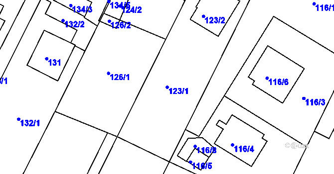 Parcela st. 123/1 v KÚ Hamry nad Sázavou, Katastrální mapa