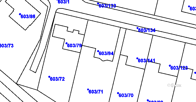 Parcela st. 603/94 v KÚ Hamry nad Sázavou, Katastrální mapa