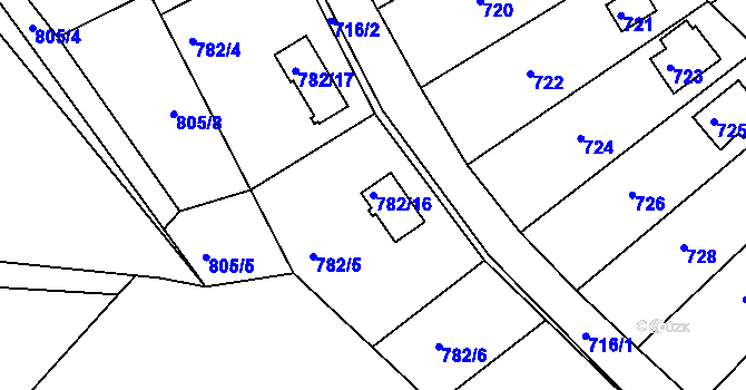 Parcela st. 782/16 v KÚ Hamry nad Sázavou, Katastrální mapa