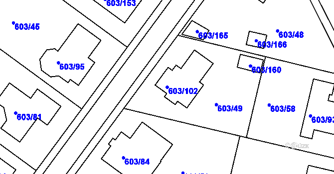 Parcela st. 603/102 v KÚ Hamry nad Sázavou, Katastrální mapa