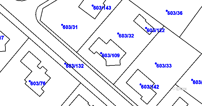 Parcela st. 603/109 v KÚ Hamry nad Sázavou, Katastrální mapa