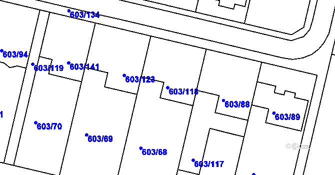 Parcela st. 603/118 v KÚ Hamry nad Sázavou, Katastrální mapa
