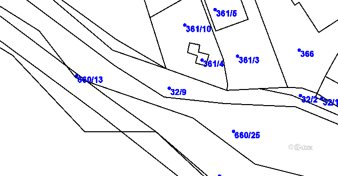 Parcela st. 32/9 v KÚ Hamry nad Sázavou, Katastrální mapa