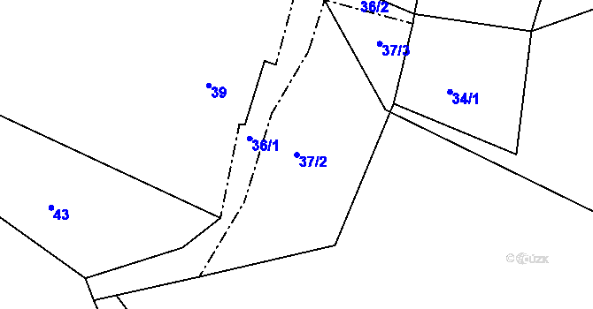 Parcela st. 37/2 v KÚ Hamry nad Sázavou, Katastrální mapa