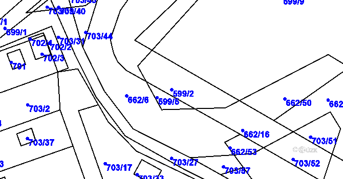 Parcela st. 599/2 v KÚ Hamry nad Sázavou, Katastrální mapa