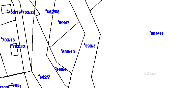 Parcela st. 599/3 v KÚ Hamry nad Sázavou, Katastrální mapa