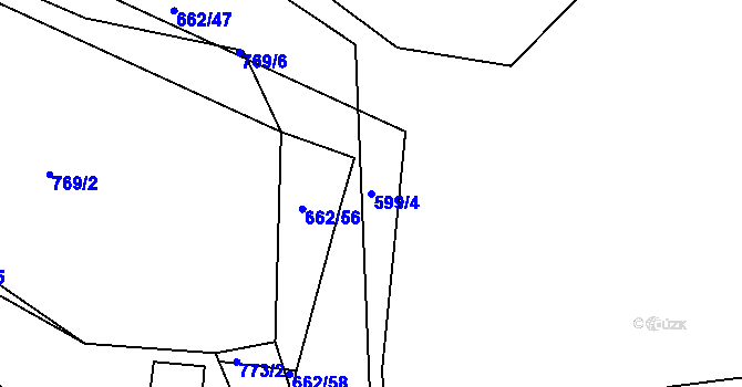 Parcela st. 599/4 v KÚ Hamry nad Sázavou, Katastrální mapa