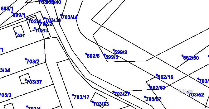 Parcela st. 599/5 v KÚ Hamry nad Sázavou, Katastrální mapa