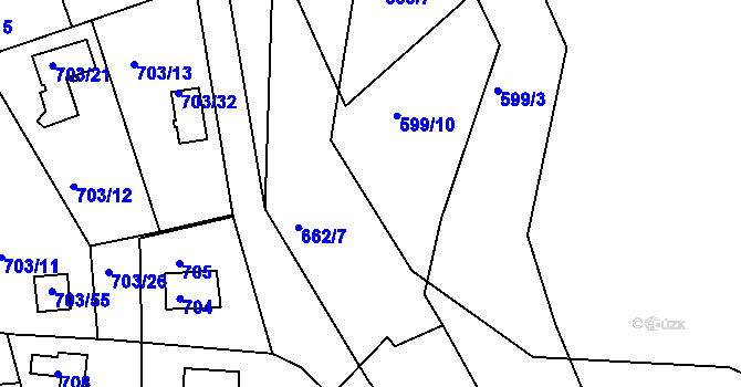 Parcela st. 599/6 v KÚ Hamry nad Sázavou, Katastrální mapa