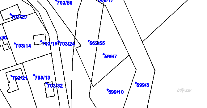Parcela st. 599/7 v KÚ Hamry nad Sázavou, Katastrální mapa