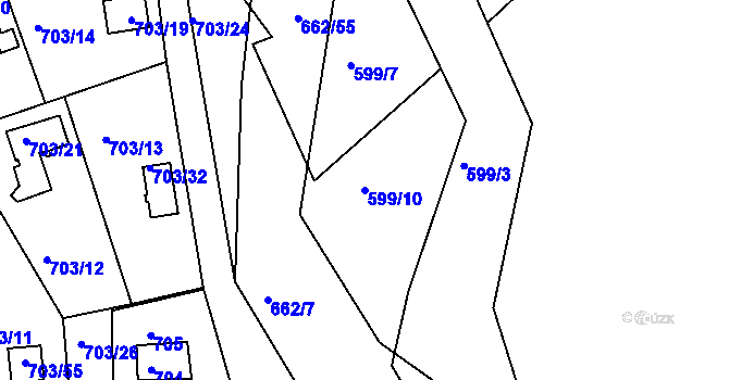 Parcela st. 599/10 v KÚ Hamry nad Sázavou, Katastrální mapa