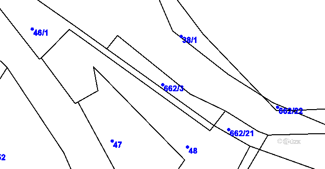 Parcela st. 662/3 v KÚ Hamry nad Sázavou, Katastrální mapa