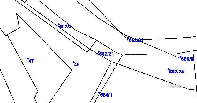 Parcela st. 662/21 v KÚ Hamry nad Sázavou, Katastrální mapa