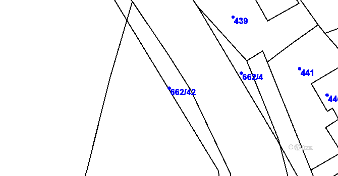 Parcela st. 662/42 v KÚ Hamry nad Sázavou, Katastrální mapa