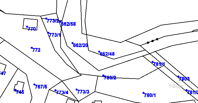 Parcela st. 662/48 v KÚ Hamry nad Sázavou, Katastrální mapa