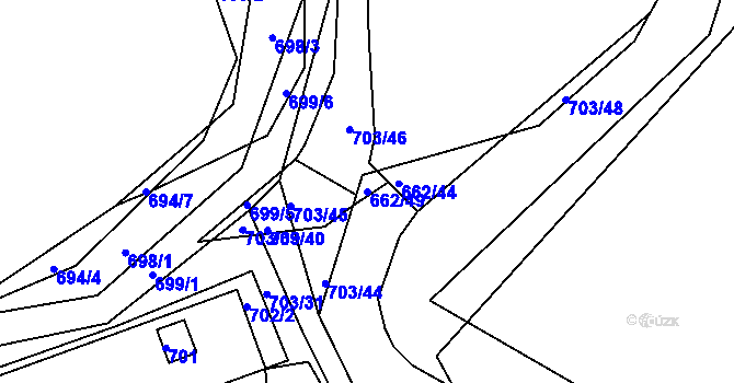 Parcela st. 662/49 v KÚ Hamry nad Sázavou, Katastrální mapa