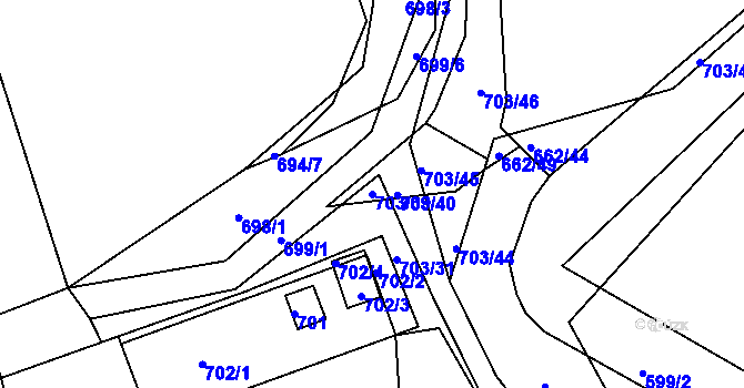 Parcela st. 703/39 v KÚ Hamry nad Sázavou, Katastrální mapa