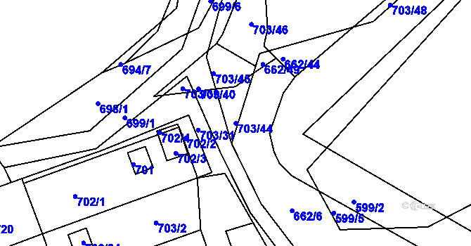 Parcela st. 703/44 v KÚ Hamry nad Sázavou, Katastrální mapa