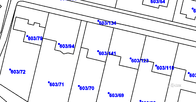 Parcela st. 603/141 v KÚ Hamry nad Sázavou, Katastrální mapa