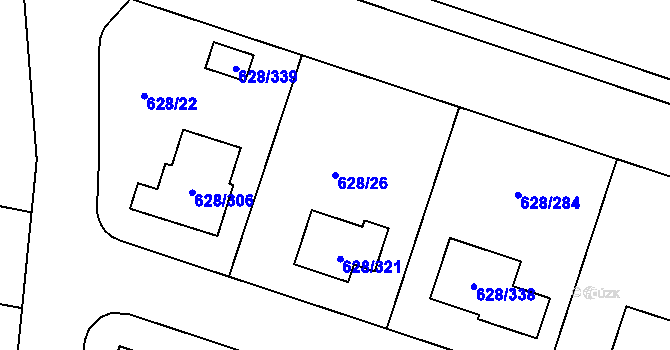 Parcela st. 628/26 v KÚ Hamry nad Sázavou, Katastrální mapa