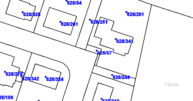 Parcela st. 628/57 v KÚ Hamry nad Sázavou, Katastrální mapa