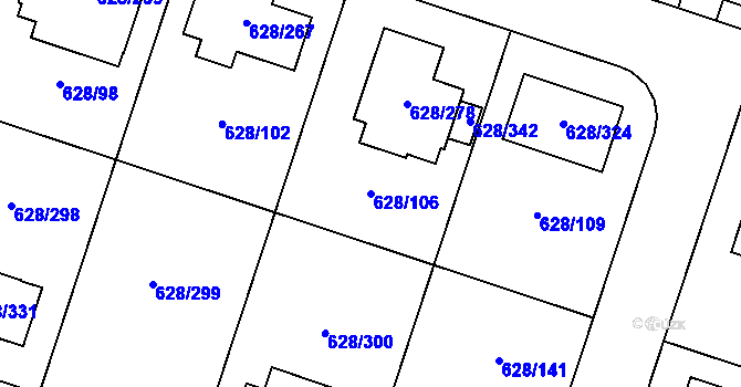 Parcela st. 628/106 v KÚ Hamry nad Sázavou, Katastrální mapa