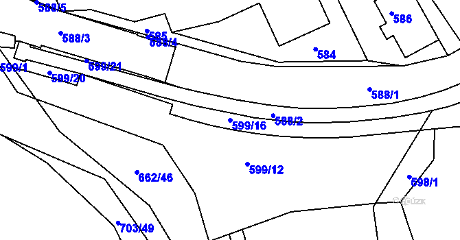 Parcela st. 599/16 v KÚ Hamry nad Sázavou, Katastrální mapa