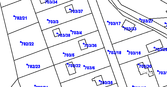 Parcela st. 703/36 v KÚ Hamry nad Sázavou, Katastrální mapa
