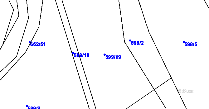 Parcela st. 599/19 v KÚ Hamry nad Sázavou, Katastrální mapa