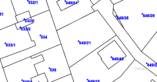 Parcela st. 649/21 v KÚ Hamry nad Sázavou, Katastrální mapa