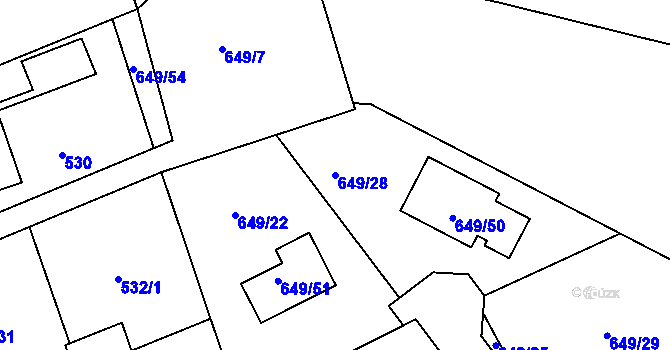 Parcela st. 649/28 v KÚ Hamry nad Sázavou, Katastrální mapa