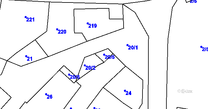 Parcela st. 20/5 v KÚ Hamry nad Sázavou, Katastrální mapa