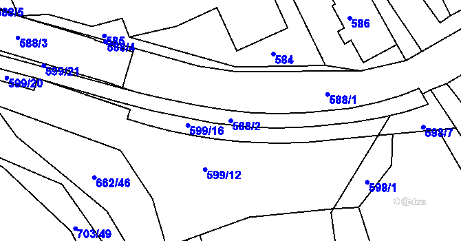 Parcela st. 588/2 v KÚ Hamry nad Sázavou, Katastrální mapa