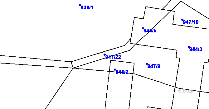 Parcela st. 947/22 v KÚ Hamry nad Sázavou, Katastrální mapa
