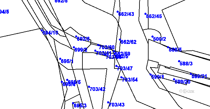 Parcela st. 703/59 v KÚ Hamry nad Sázavou, Katastrální mapa