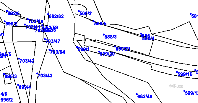 Parcela st. 599/20 v KÚ Hamry nad Sázavou, Katastrální mapa
