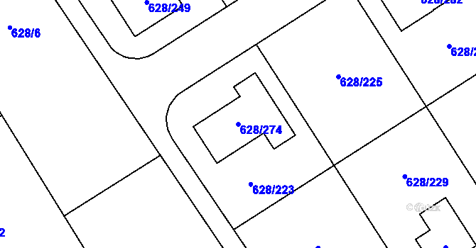 Parcela st. 628/274 v KÚ Hamry nad Sázavou, Katastrální mapa