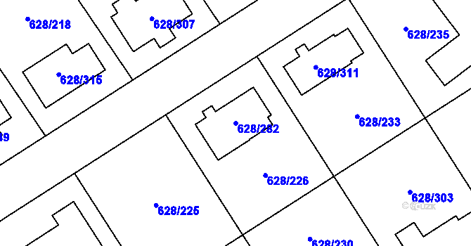 Parcela st. 628/282 v KÚ Hamry nad Sázavou, Katastrální mapa