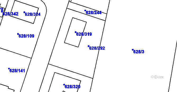 Parcela st. 628/292 v KÚ Hamry nad Sázavou, Katastrální mapa