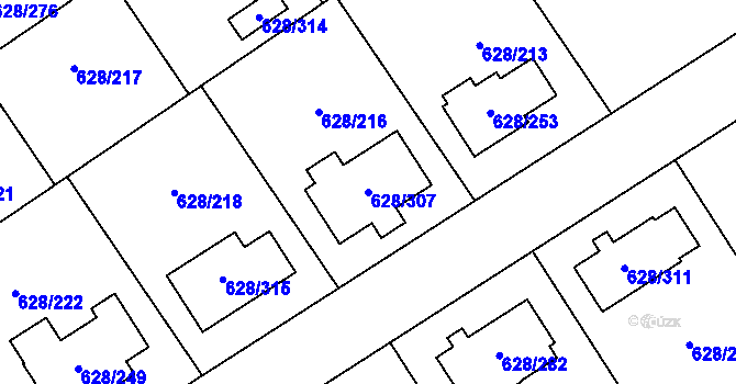 Parcela st. 628/307 v KÚ Hamry nad Sázavou, Katastrální mapa